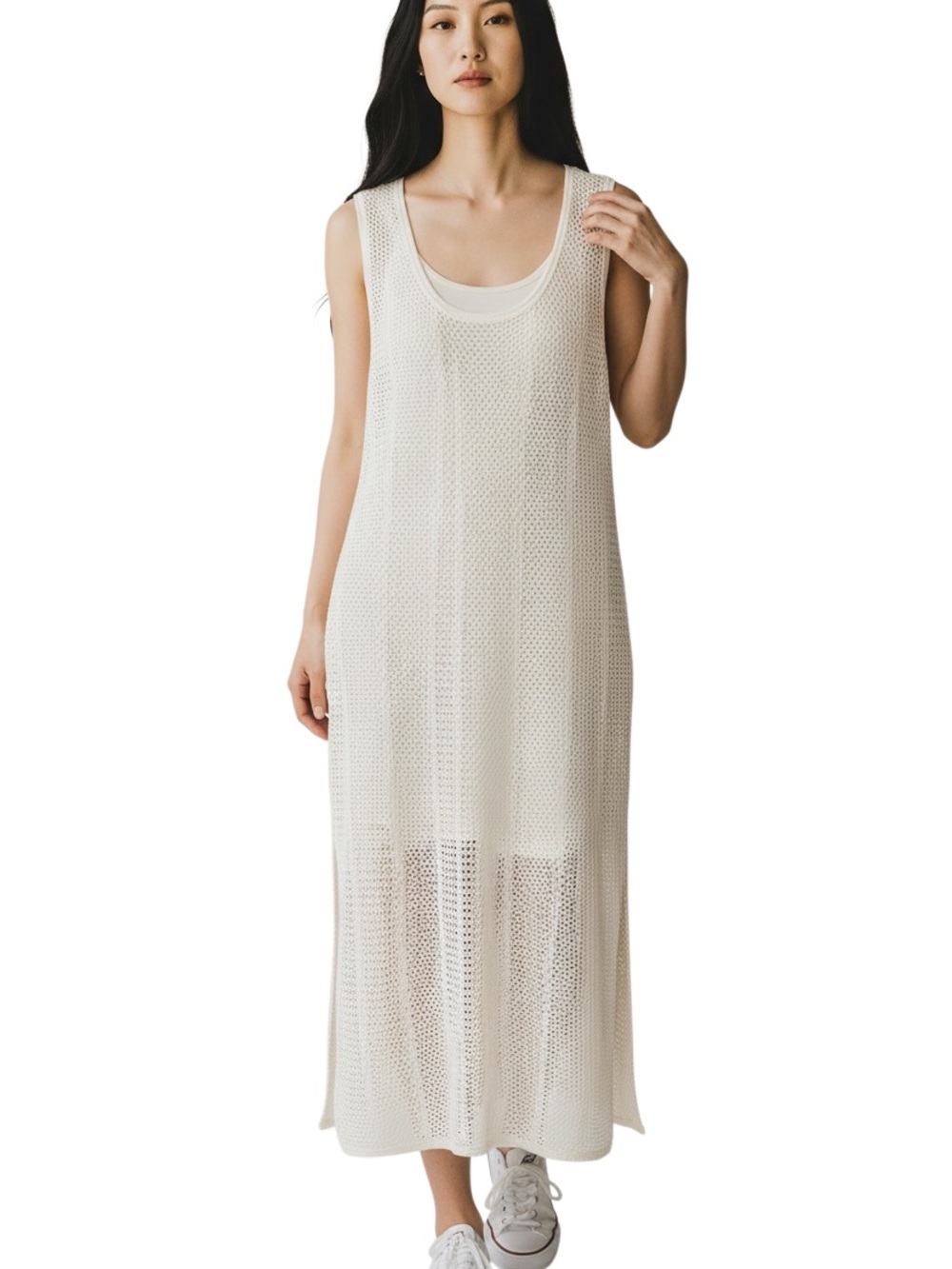 DKNY Cream Crochet Maxi Slip Dress